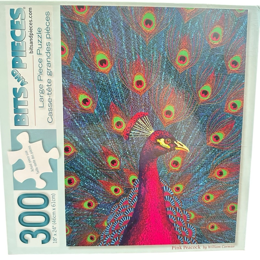 Bits and Pieces 300pc Jigsaw‎ Puzzle "Pink Peacock" Closeup 18x24